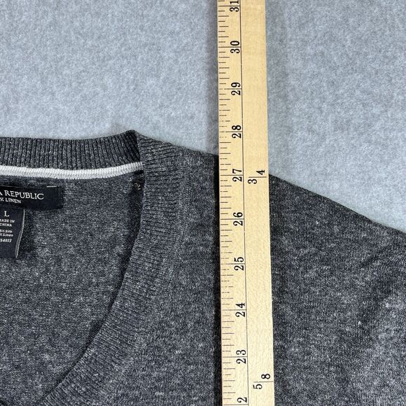 Banana Republic Sweater V Neck Silk Linen Grey Mens Size Large L Pullover - Picture 8 of 8